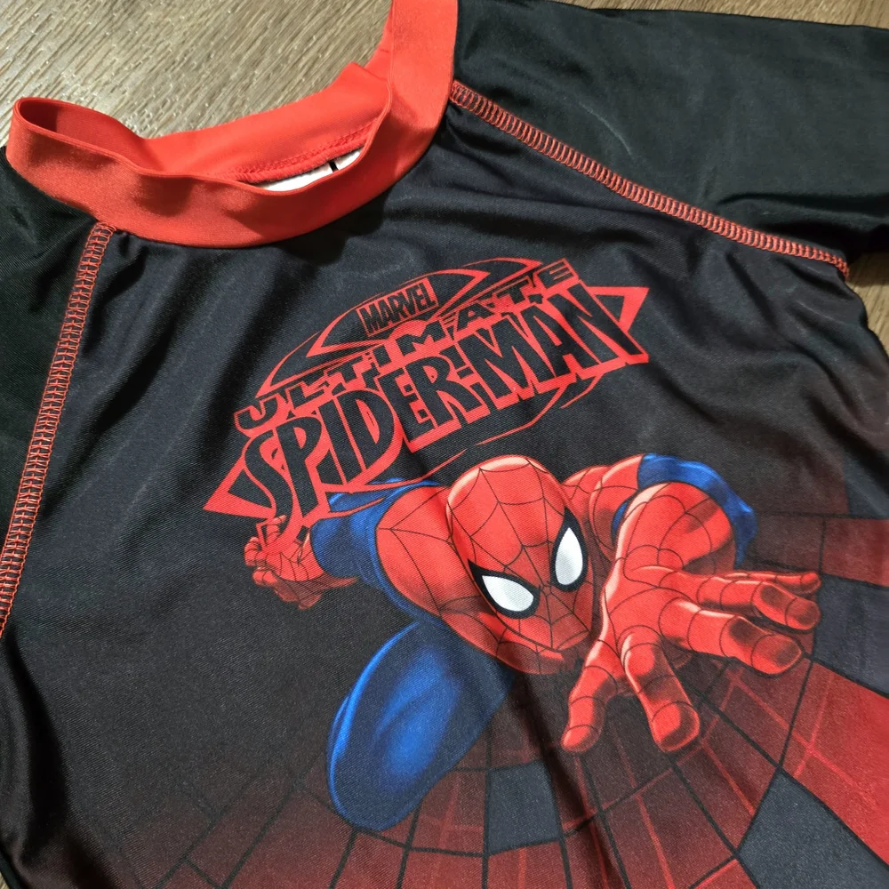 Marvel Spiderman Boys Swim Shirt‎ Rash Guard Top Black and Red Size 6 Small